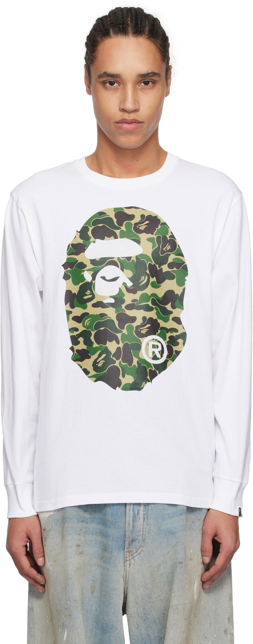 T-shirt BAPE A Bathing Ape ABC Camo Big Ape Head Long Sleeve T-Shirt Hvid | 001LTL301015M
