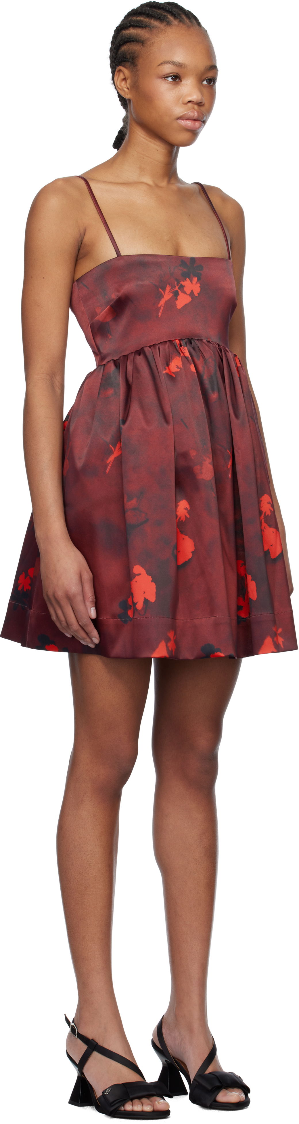 Kjole GANNI GANNI Floral Print Satin Strap Mini Dress Rød | W0000, 1