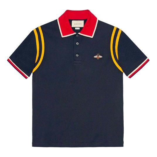 Polo skjorte Gucci Bee Embroidered Polo Shirt Blå | 500971-X9M37-4033