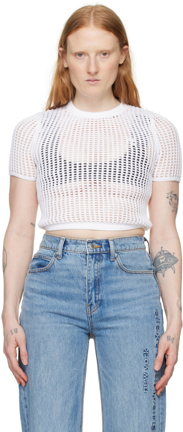 Crop top Alexander Wang Cropped T-Shirt Hvid | 4KC2241018
