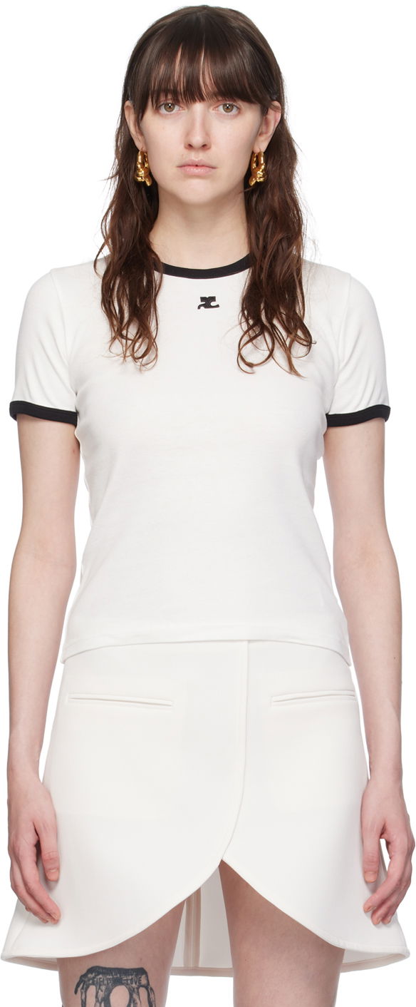 T-shirt Courrèges Courrèges Signature Trim T-Shirt Hvid | VESJTS017JS0070