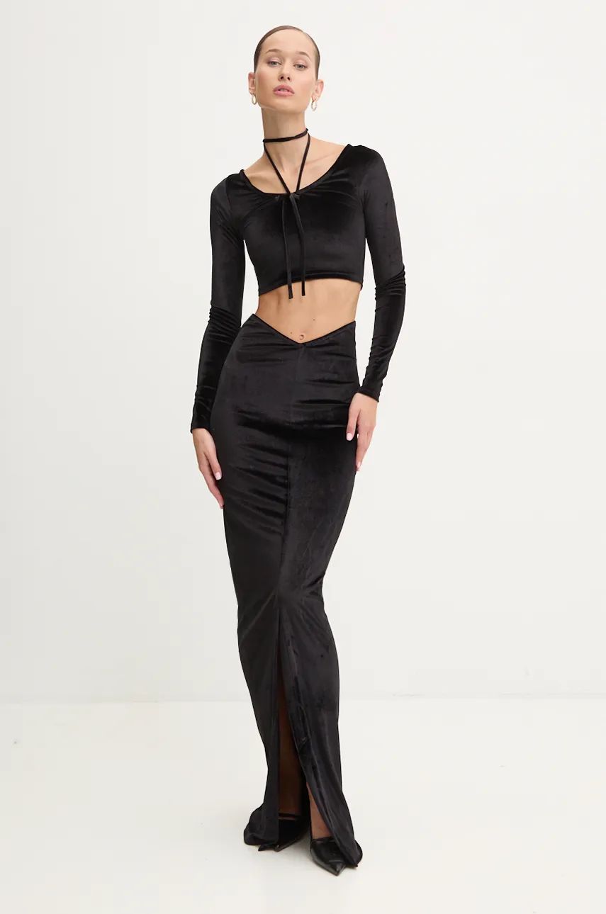 Crop top Fiorucci Long Sleeve Velvet Crop Top Sort | W01FMTLO115VR01BK01, 1