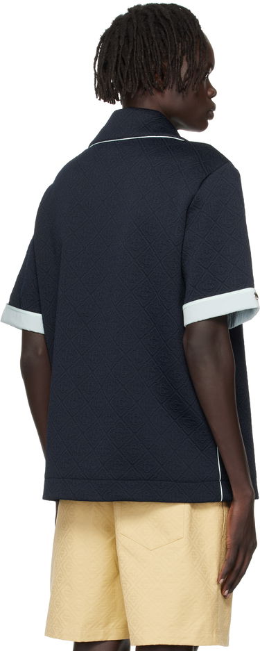 Skjorte Casablanca Casablanca Jacquard Short Sleeve Shirt Mørkeblå | MPF25-SH-190-01, 2