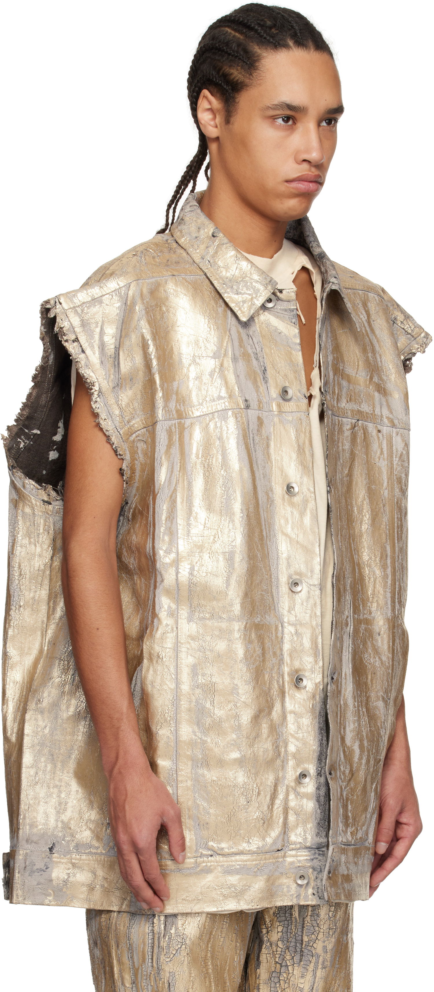 Vest Rick Owens Rick Owens DRKSHDW Hollywood Jumbo Worker Sleeveless Denim Jacket Metalisk | DU01E3762 GMC, 1