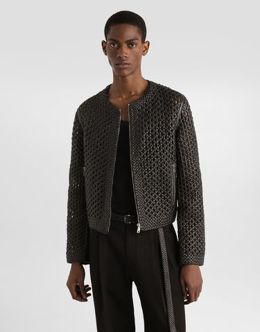 Jakke Dolce & Gabbana Dolce & Gabbana Woven Nappa Leather Jacket Sort | G9BGSLGJ159N0000, 3