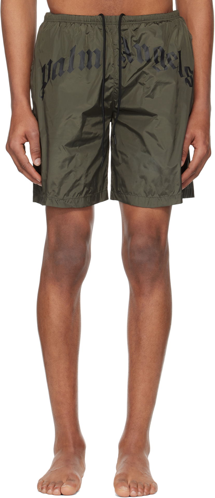 Badetøj Palm Angels Palm Angels Curved Logo Swim Shorts Grøn | PMFD018S25FAB0015610