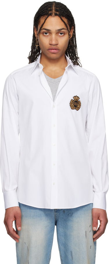 Skjorte Dolce & Gabbana Dolce&Gabbana Heraldic Patch Cotton Shirt Hvid | G5ML1ZGI757, 0