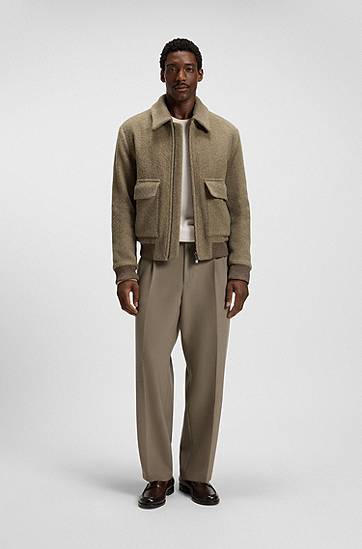 Sweater BOSS Herringbone Virgin Wool and Cotton Sweater Beige | 50549985, 1