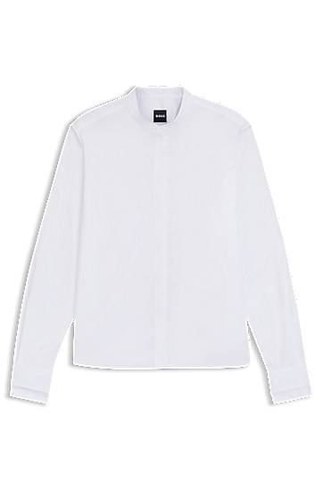 Skjorte BOSS Regular-Fit Cotton Poplin Blouse with Concealed Placket Hvid | 50543684