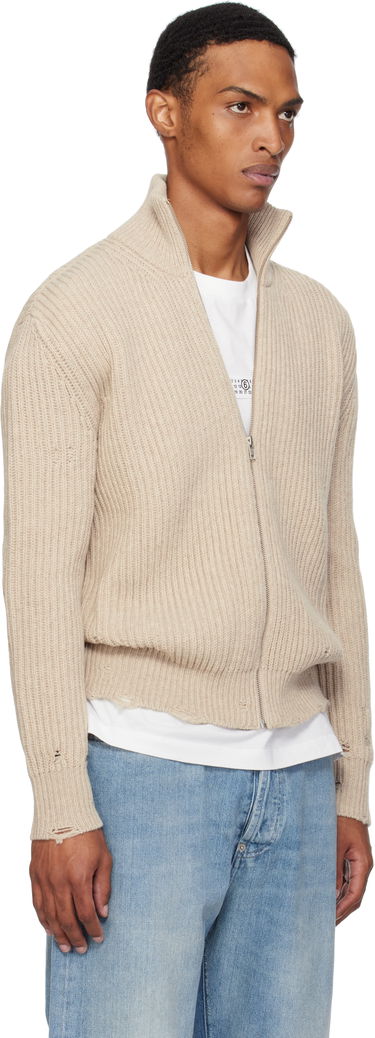Sweater Maison Margiela MM6 Maison Margiela Ribbed Knit Zip Sweater Beige | SH0AM0064 M13138, 1