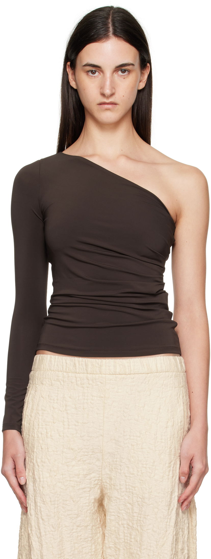 Tanktop Max Mara Max Mara Spluga One-Shoulder Top Brun | 2511941012600