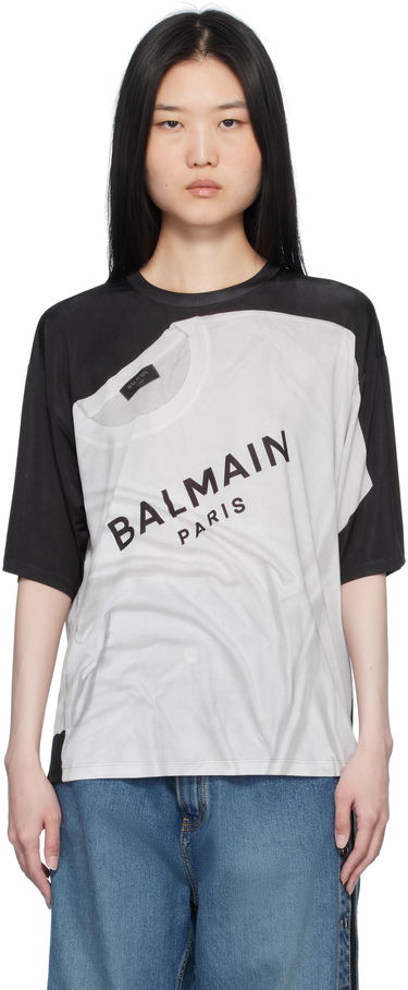 T-shirt Balmain Loose Fit Optical Illusion Print T-Shirt Sort | EF1EG110GE37, 0