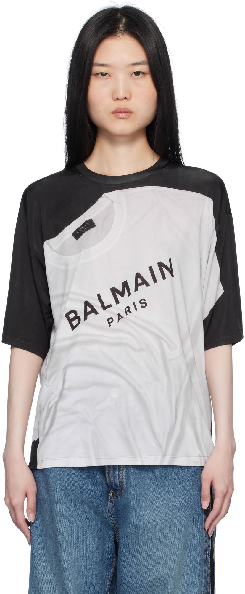 T-shirt Balmain Loose Fit Optical Illusion Print T-Shirt Sort | EF1EG110GE37