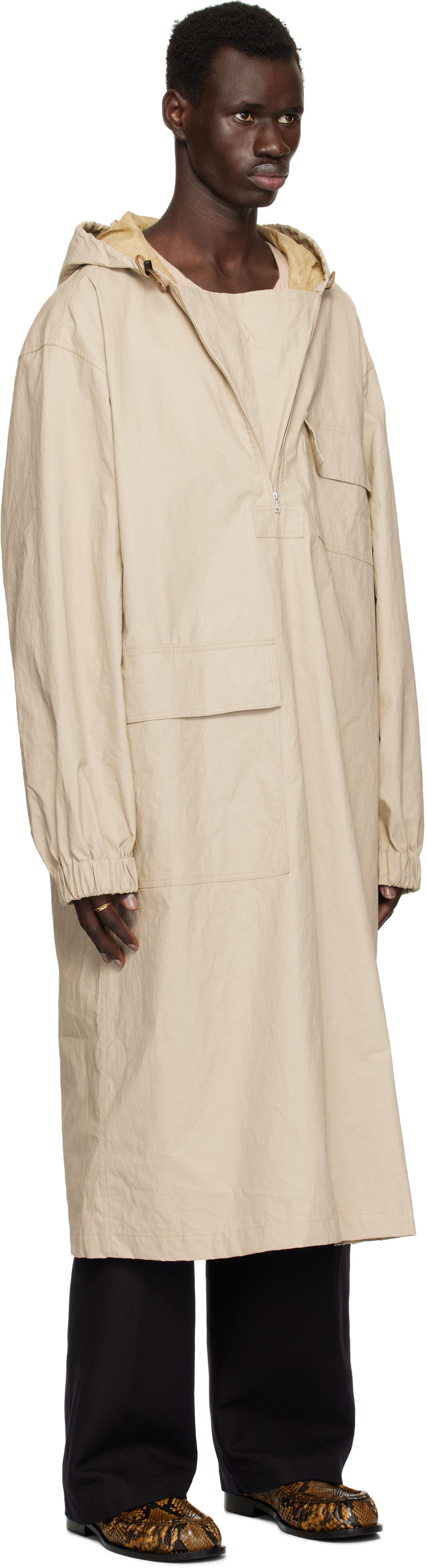Regnfrakke Dries Van Noten Dries Van Noten Half-Zip Hooded Coat Beige | 251-020508-1285, 1