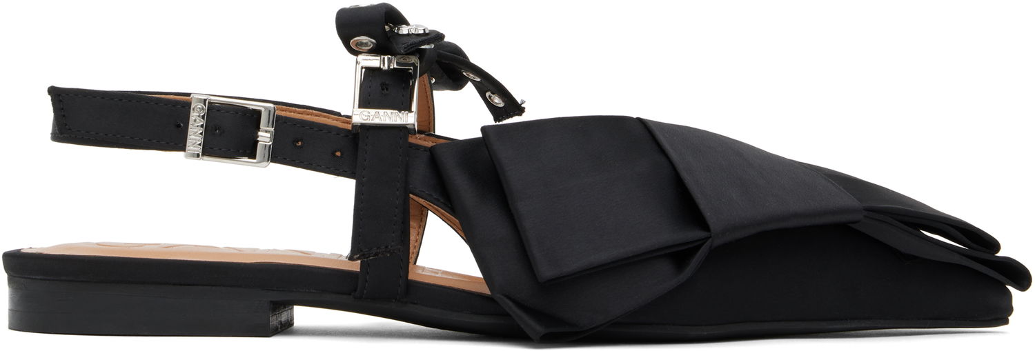 Tøj GANNI GANNI Big Bow Slingback Flats Sort | S2859, 0