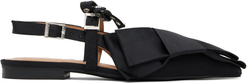 Tøj GANNI GANNI Big Bow Slingback Flats Sort | S2859