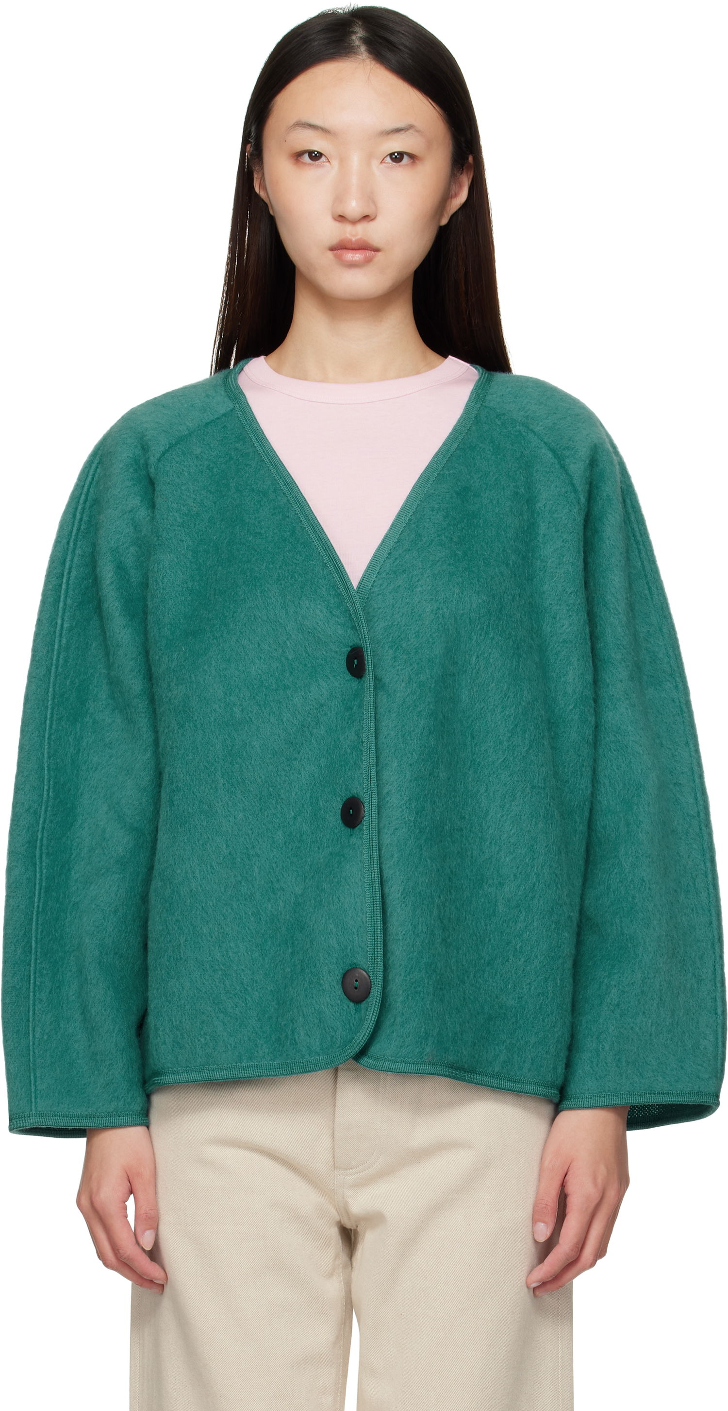 Jakke Baserange Fortu V-Neck Button-Up Cardigan Jacket Grøn | OUFJ-BW-AU25, 0