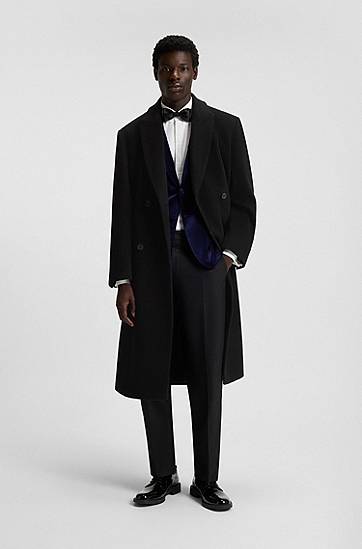 Frakker BOSS HUGO Double-Breasted Wool Blend Coat Sort | 50549291, 1