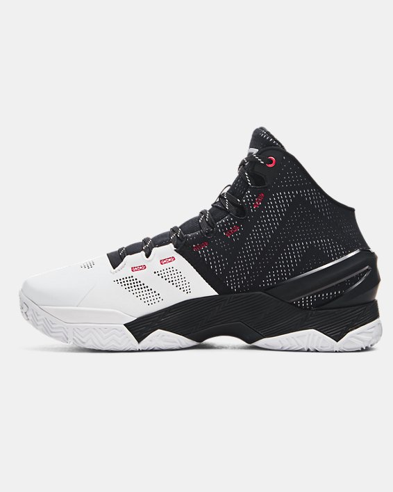Sneakers og sko Under Armour Unisex Curry 2 Basketballschuhe Weiß / Schwarz / Metallisch Silber 40 Sort | 3027361-101, 1