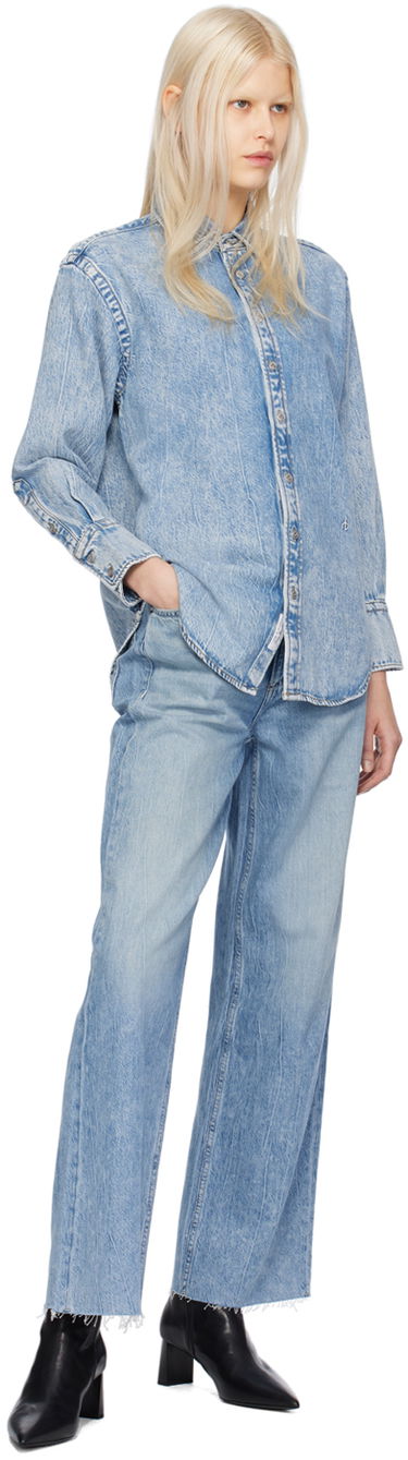 Skjorte rag & bone Diana Featherweight Denim Shirt Blå | WDD23H1423FTMI, 3