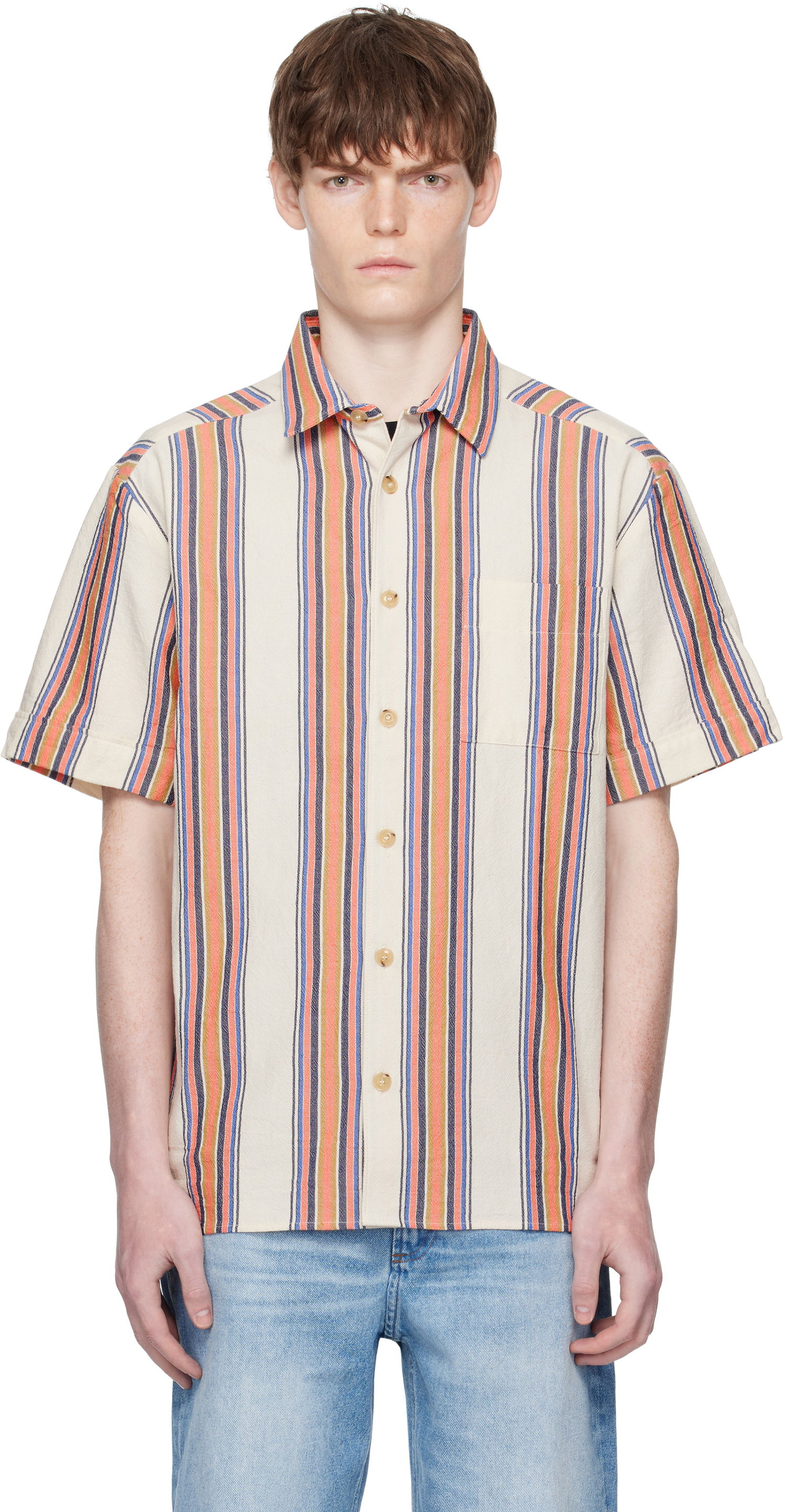 Skjorte A.P.C. A.P.C. Ross Striped Linen Short-Sleeve Button-Down Shirt Flerfarvet | COHIA-H12541, 0