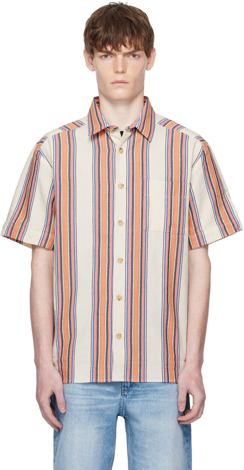 Skjorte A.P.C. A.P.C. Ross Striped Linen Short-Sleeve Button-Down Shirt Flerfarvet | COHIA-H12541