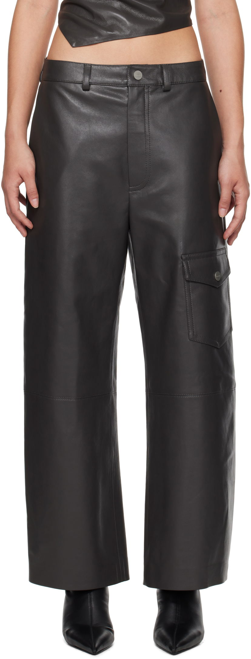 Cargo bukser Nanushka Regenerated Leather Wide Leg Pants Sort | NW24FWPA37869