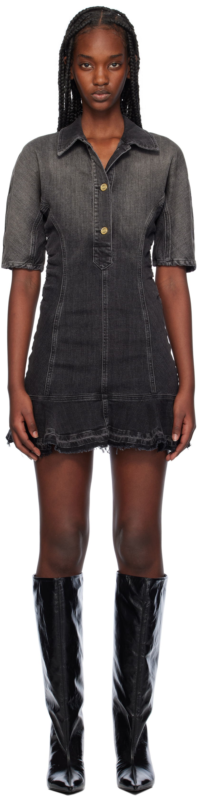 Kjole GANNI Faded Denim Mini Dress Sort | J1539