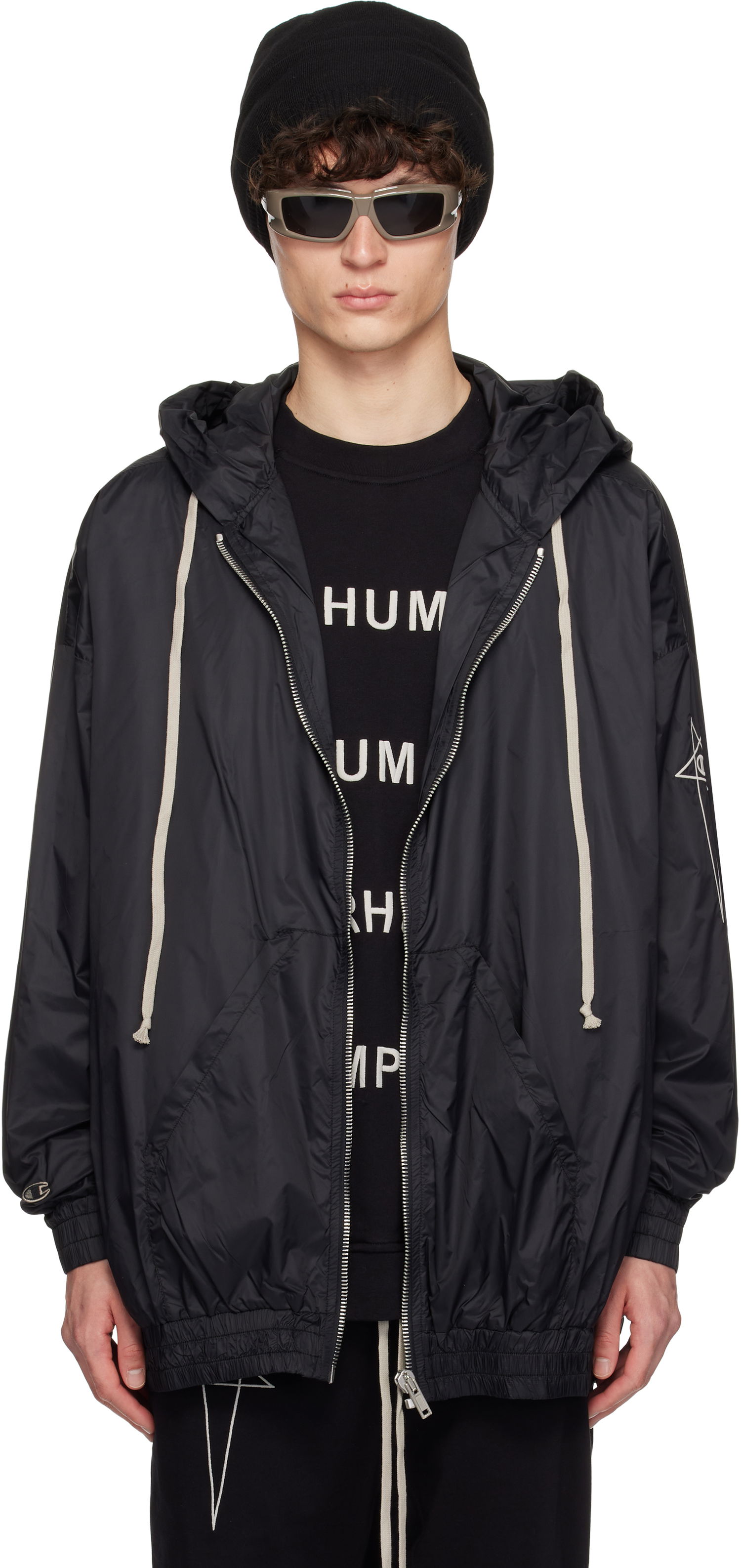Vindjakke Rick Owens Rick Owens Champion Edition Jumbo Jason's Hoodie Sort | CM01E1661 CHNY NYLON, 0