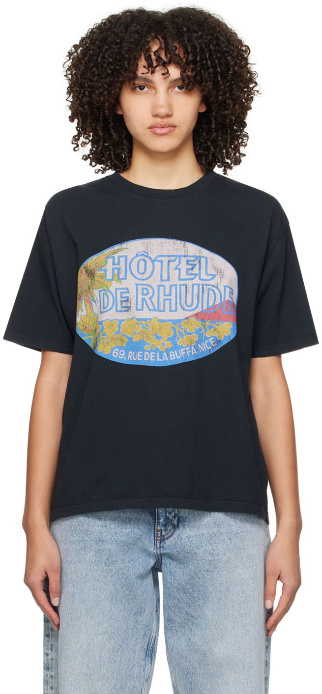 T-shirt Rhude Black Dimora T-Shirt Sort | RHPS24TT04012610