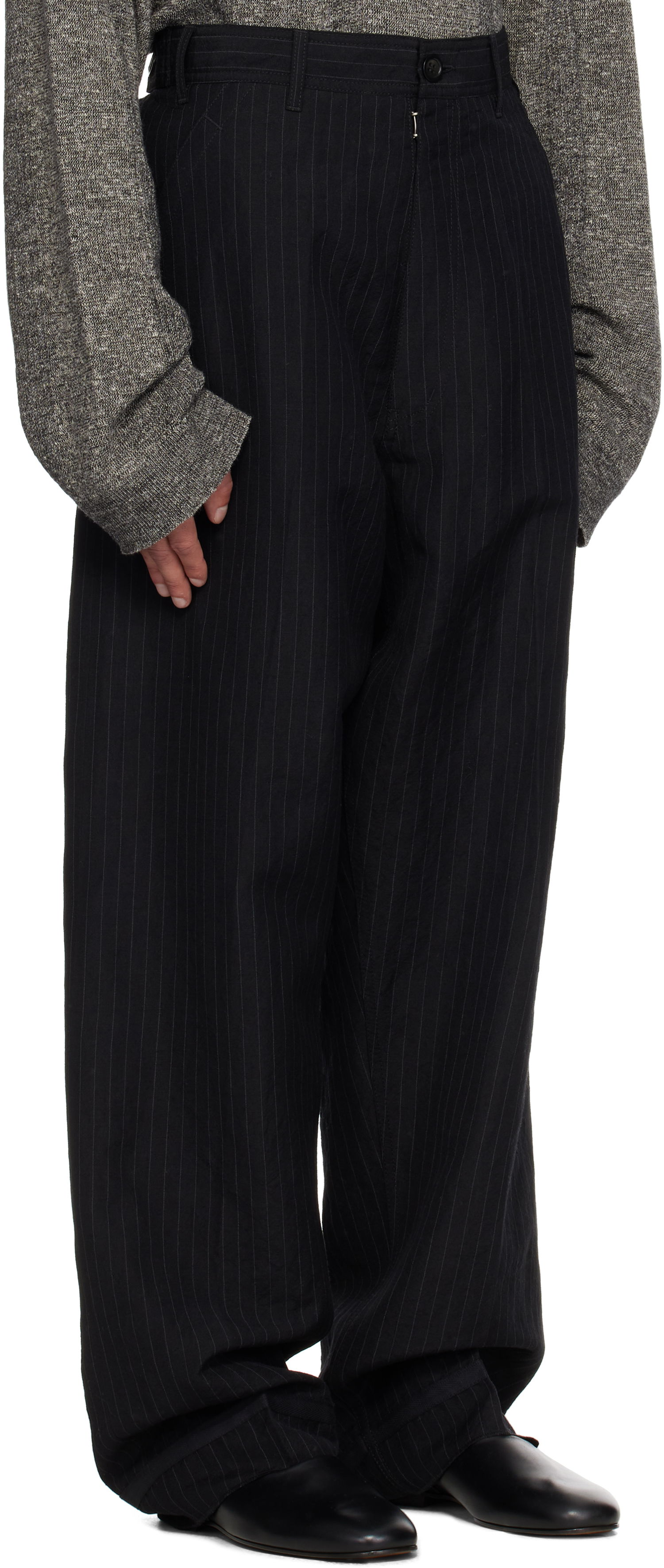 Bukser Maison Margiela Maison Margiela Pinstripe Linen & Wool Wide-Leg Trousers Sort | S50KA0678 M35447, 1