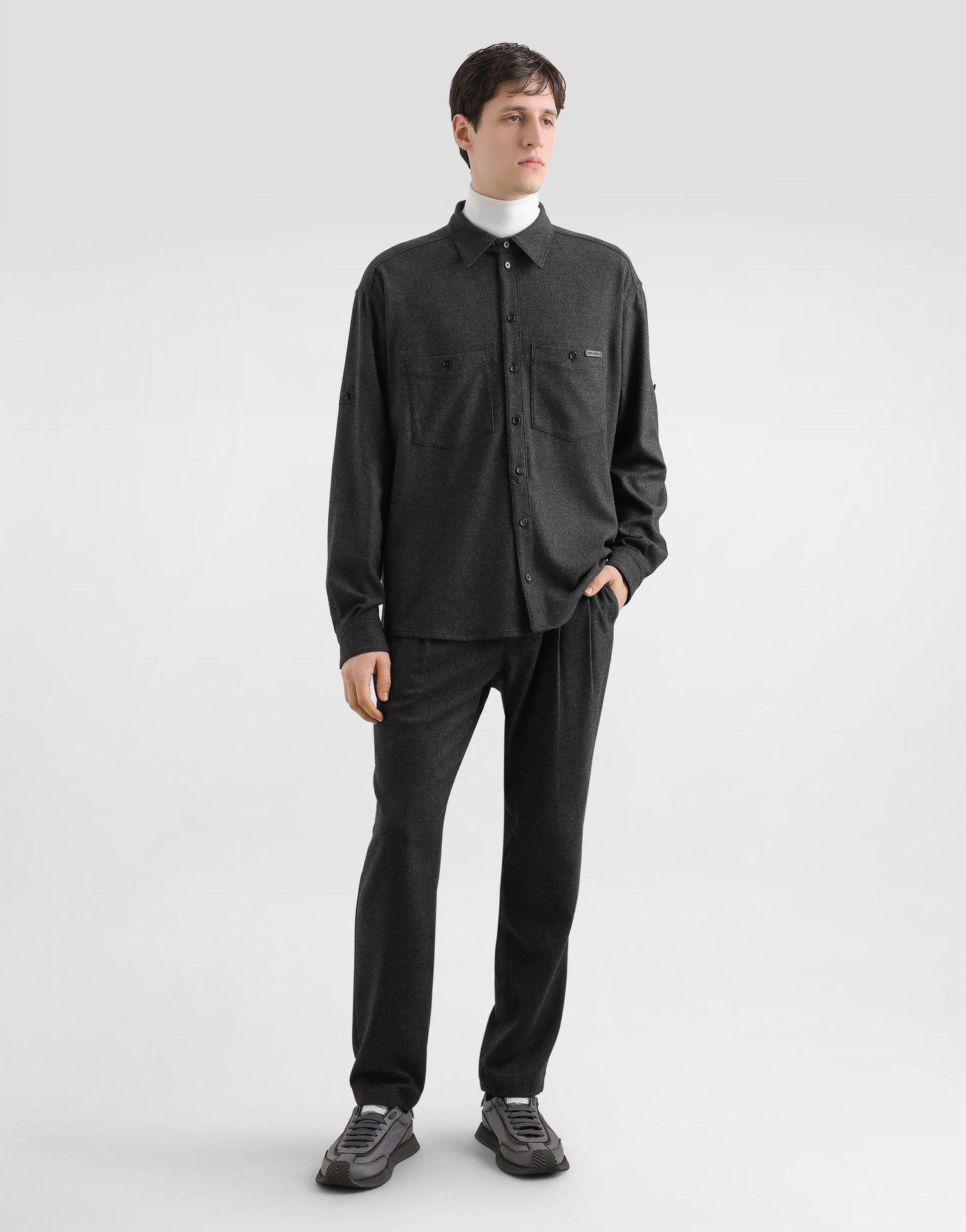 Skjorte Dolce & Gabbana Dolce & Gabbana Melange Wool Mat Shirt Grå | G5NI3TFURNCN0141, 1