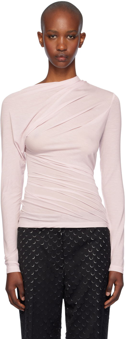 T-shirt Helmut Lang Helmut Lang Draped Long Sleeve Top Lyserød | O07HW504