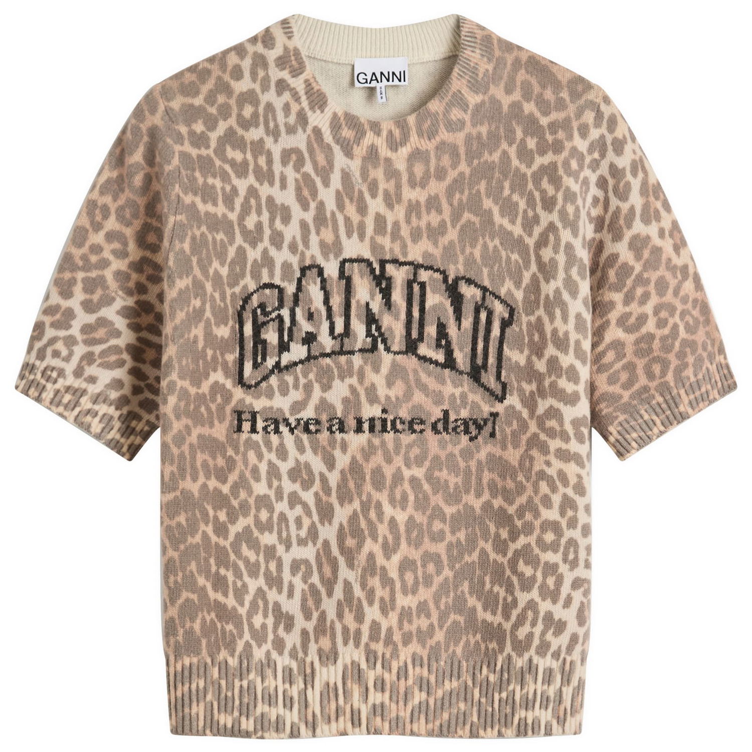 T-shirt GANNI GANNI Graphic Wool Mix Printed T-Shirt, Size Large Beige | K2500-943, 0