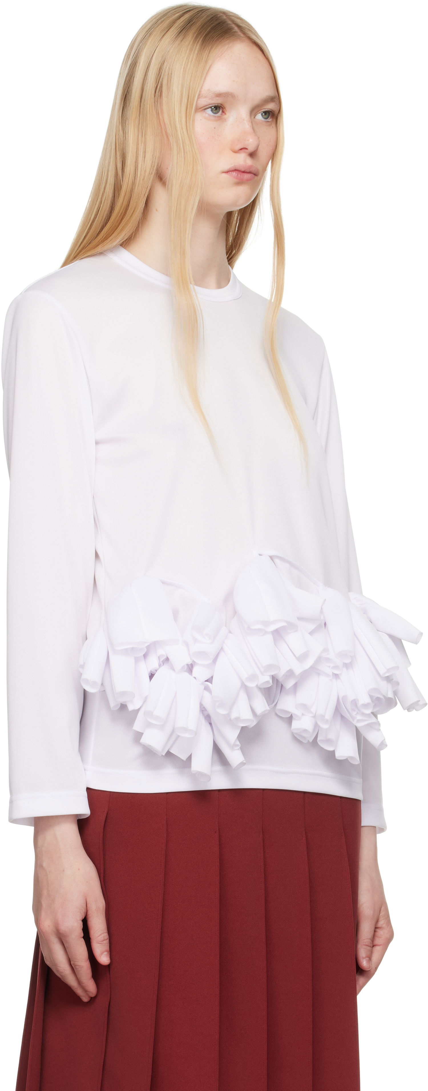 T-shirt Comme des Garçons Comme des Garçons Ruffle Detail Long Sleeve T-Shirt Hvid | RO-T002-S25, 1