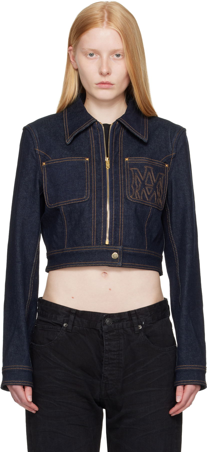 Jakke AMIRI AMIRI Zip Up Cropped Denim Jacket Blå | AWDNWJ1007