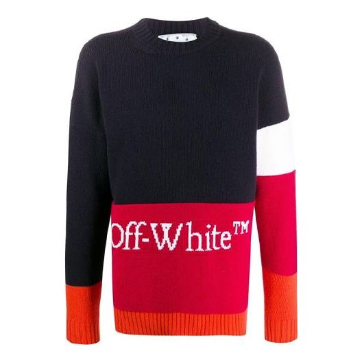 Sweater Off-White Off-White Logo Knit Sweater Blå | OMHE048E20KNI0014525