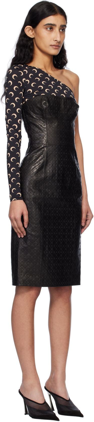 Kjole Marine Serre Marine Serre Moonogram Embossed Leather Midi Dress Sort | WDR315A RLEA0021, 1