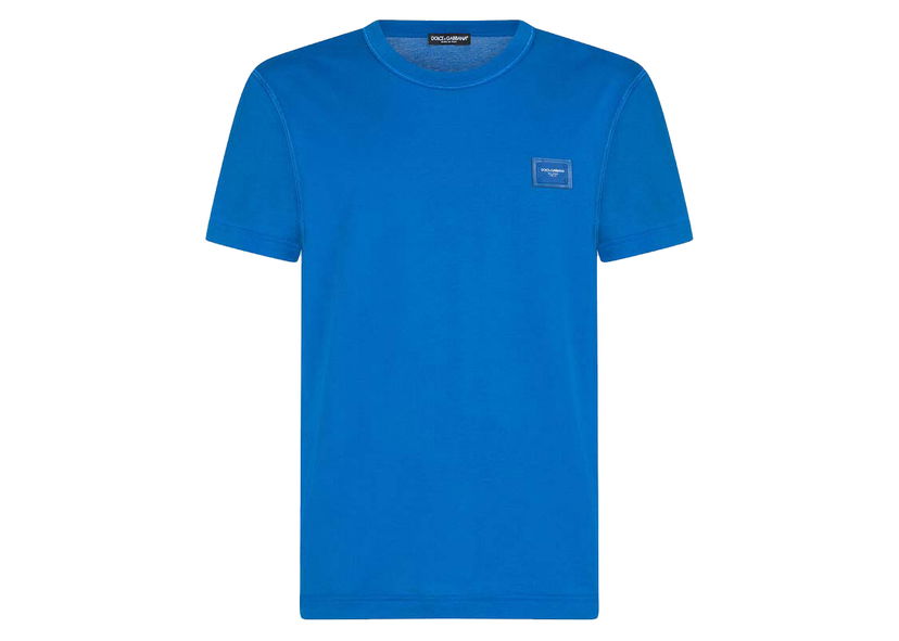 T-shirt Dolce & Gabbana Cotton Logoed Plaque T-shirt Turquois Blå | G8KJ9TFU7EQB0322
