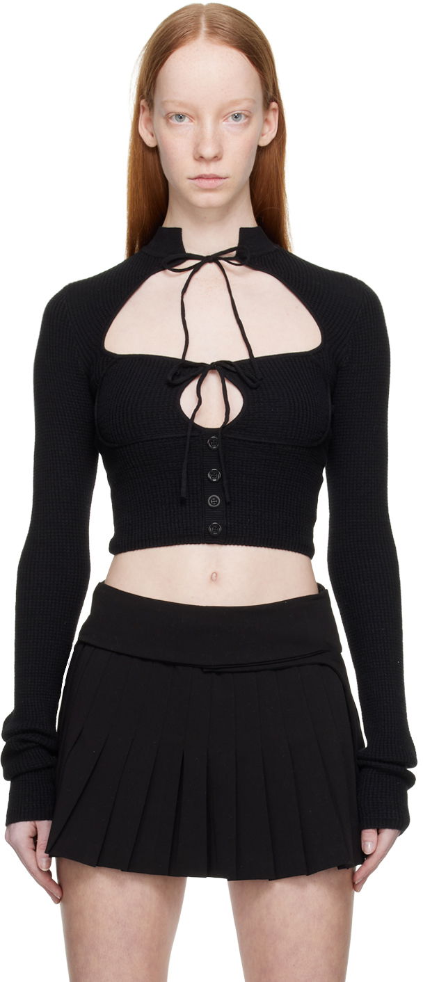 Crop top GUIZIO Guizio Long Sleeve Tie-Front Cropped Top Sort | DGF21B909, 0