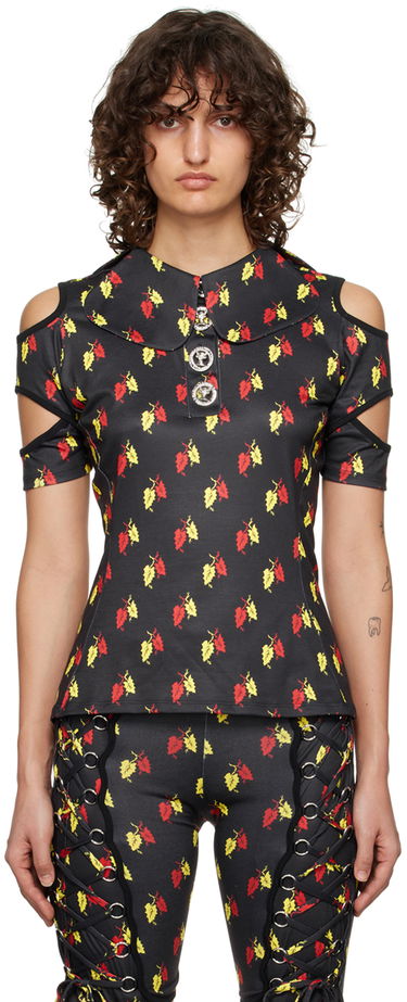 Polo skjorte Chopova Lowena Leaf Print Cut-Out Polo Sort | 2162, 0