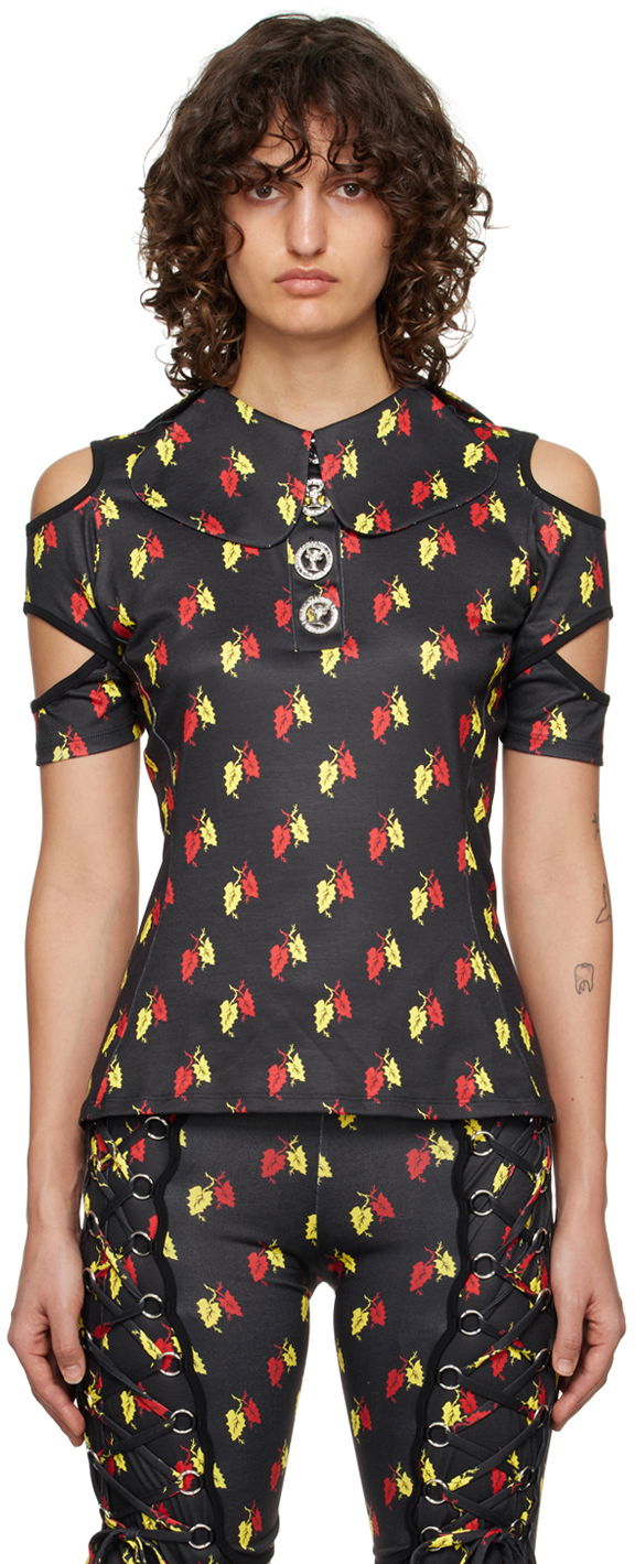 Polo skjorte Chopova Lowena Leaf Print Cut-Out Polo Sort | 2162