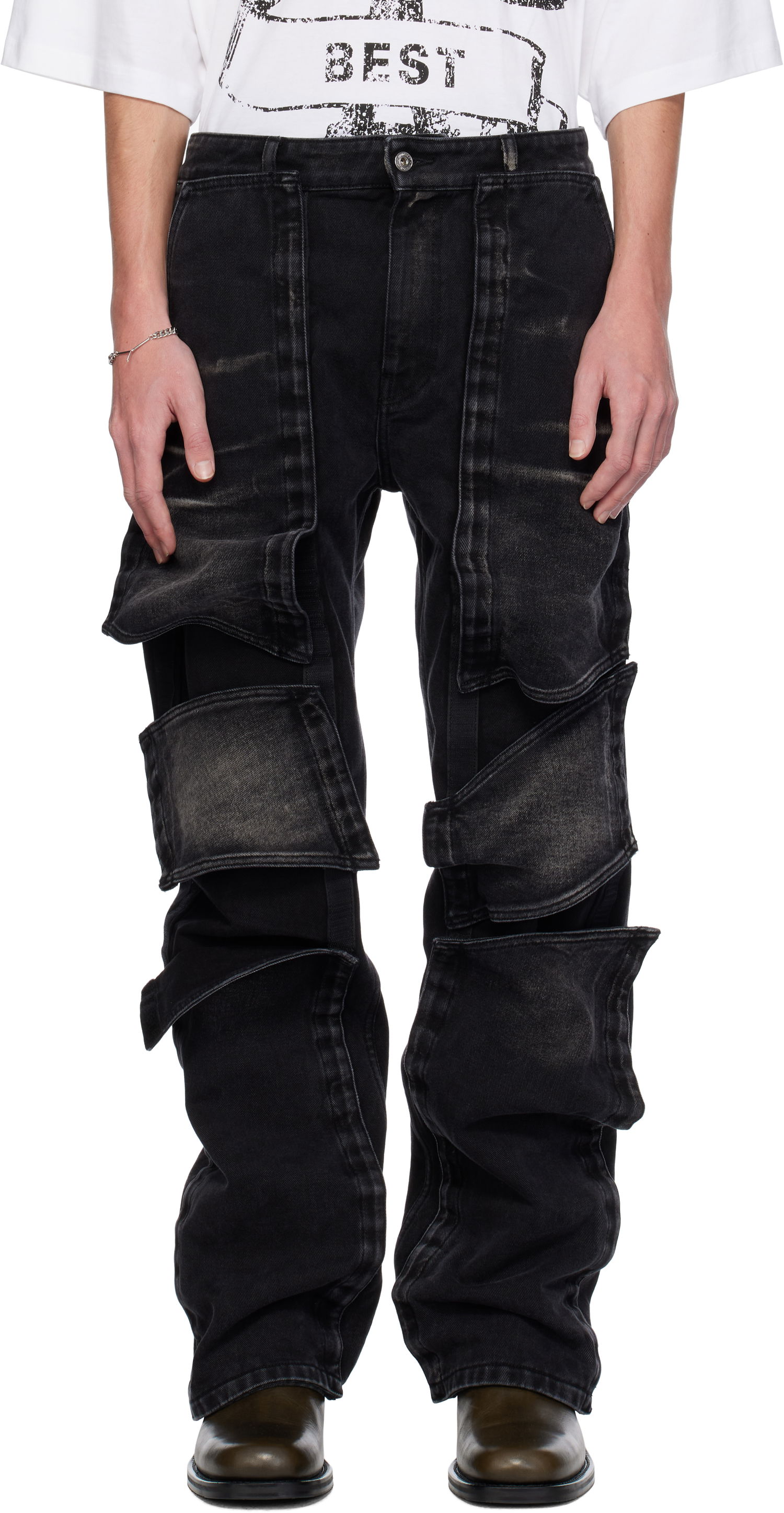 Cargo bukser Y/PROJECT Velcro Multi Panel Jeans Sort | 207PA020, 0