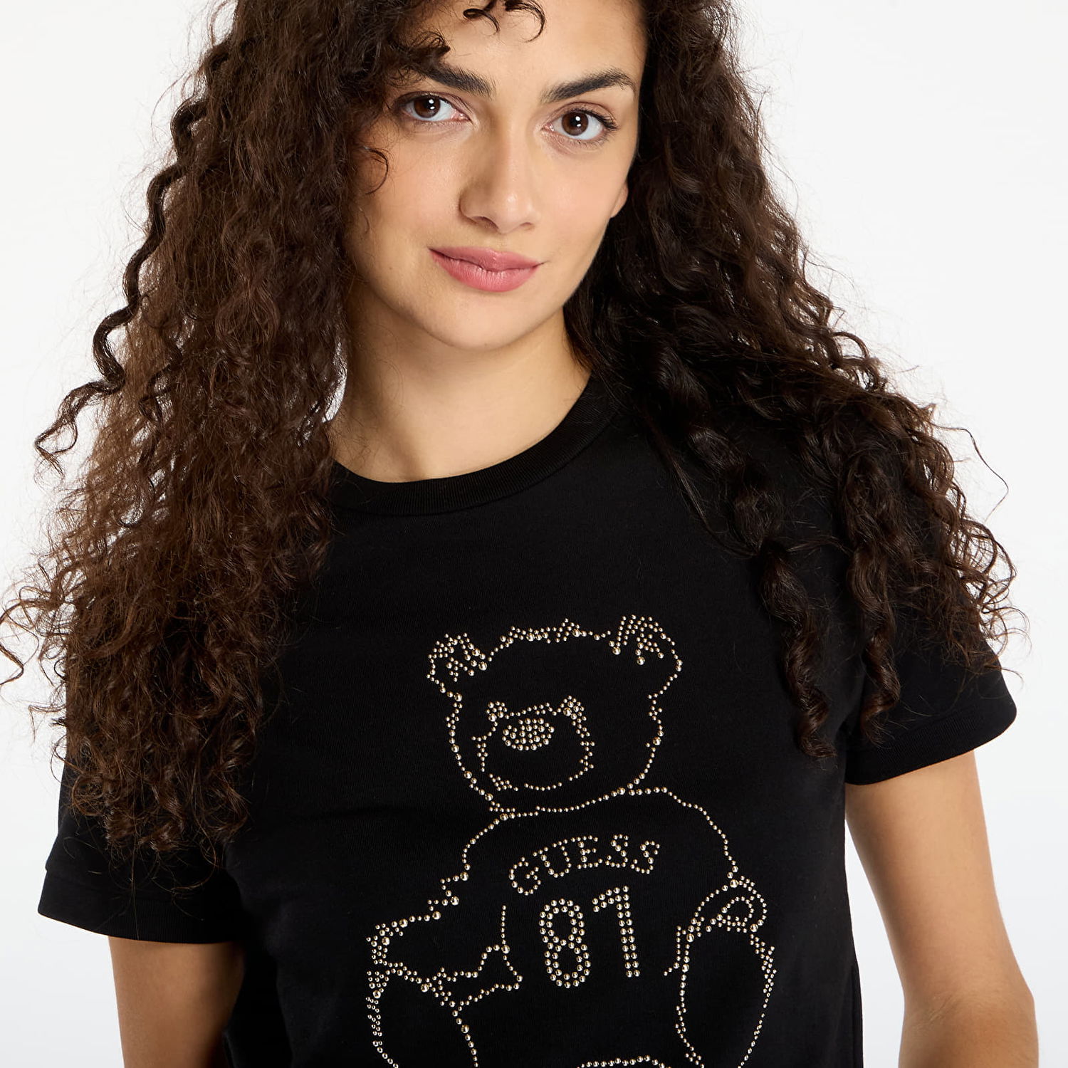 T-shirt GUESS Short Sleeve Rhinestone Teddy Bear Unique Attitude T-Shirt Sort | V5BI16K8FQ4-JBLK, 1