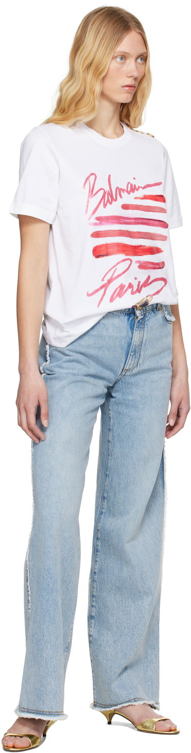 T-shirt Balmain Balmain Lipstick Print T-Shirt Hvid | EF0EF135GE91, 3