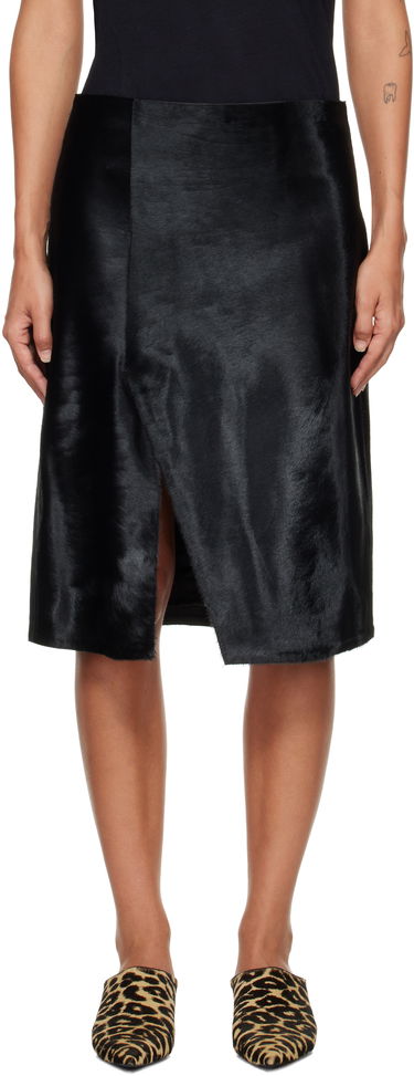 Nederdel Loulou de Saison Loulou de Saison Myra Asymmetrical Pony-Effect Leather Midi Skirt Sort | MYRA, 0