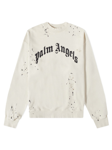 Sweatshirt Palm Angels Glittered Logo Crew Sweat Beige | PMBA065F22FLE0070310