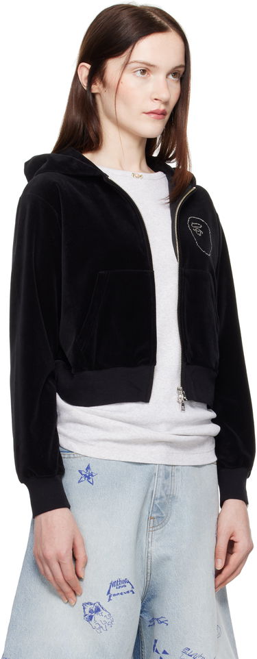Sweatshirt BAPE A Bathing Ape Crystal Stone Ape Head Velour Cropped Hoodie Sort | 001ZPK802004L, 1