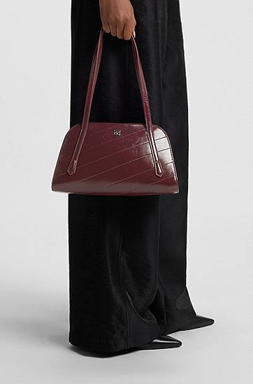 Skuldertaske BOSS Stitched Faux-Leather Shoulder Bag with Stacked-Logo Hardware Bourgogne | 50552251, 1