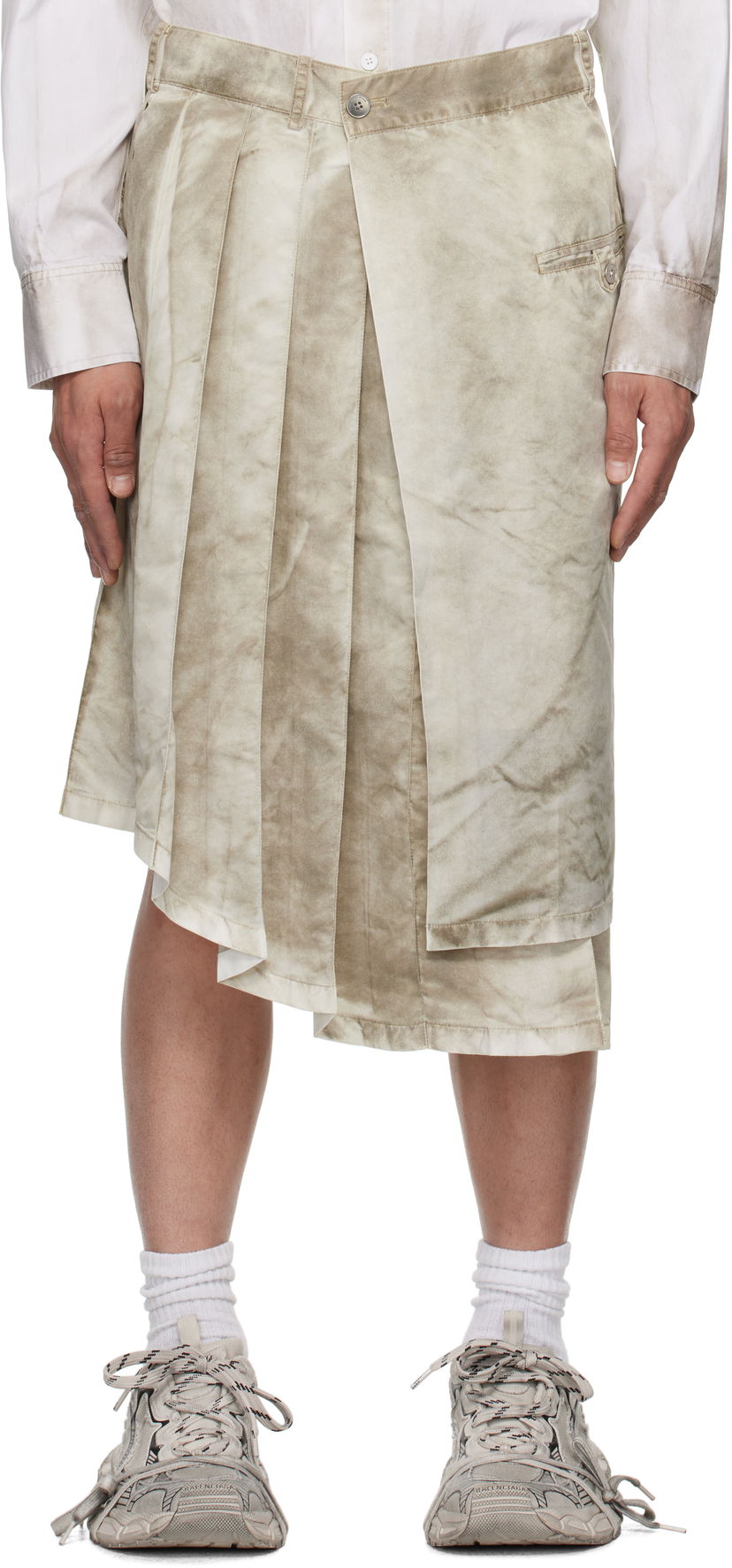 Nederdel Feng Chen Wang Feng Chen Wang Sandwashed Nylon Asymmetrical Skirt Beige | FUS19SK02